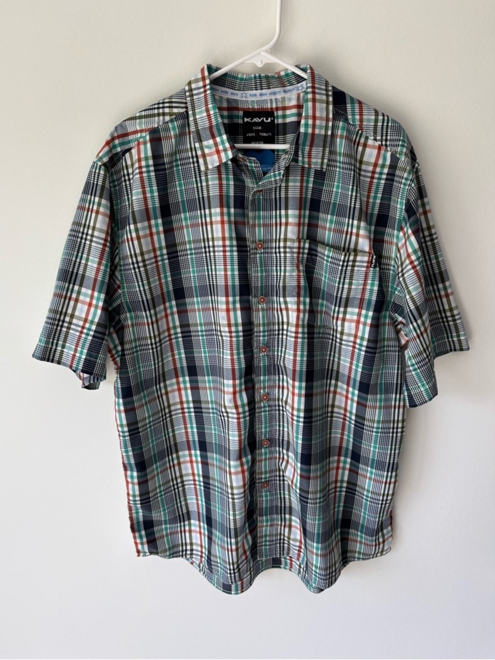 KAVU Short Sleeve Button Up Plaid Shirt Red Green Outdoor Activewear Big & Tall